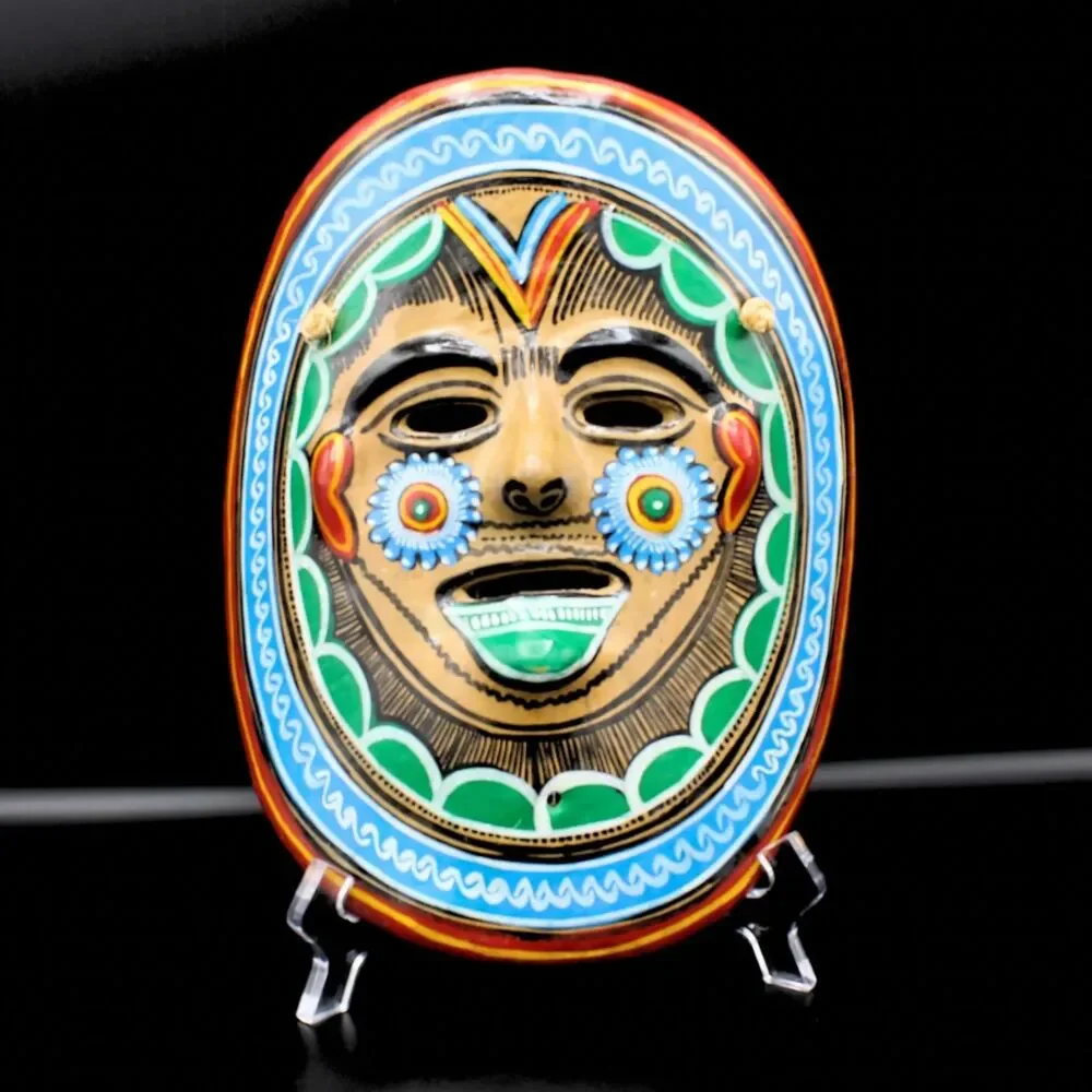 Vintage Mexican Talavera Mask Hand Painted Folk Art Clay Terracotta Wall Hanging